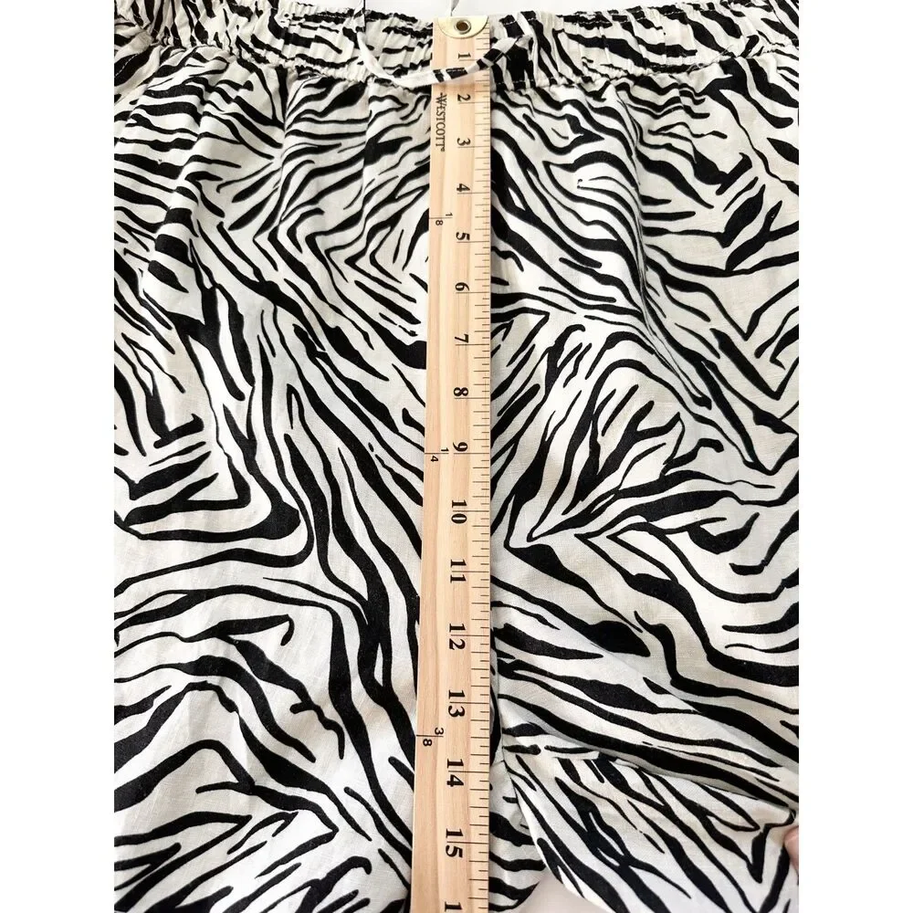 Cynthia Rowley Zebra Print Linen Shorts Womens US 12 Elastic Waist Drawstring